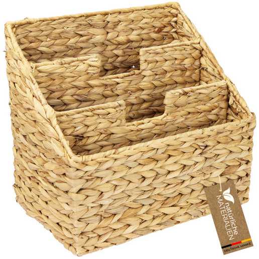 HMF Zeitungsständer | Zeitungskorb geflochten aus Wasserhyazinthe | 3 Fächer | 35 x 24 x 32 cm