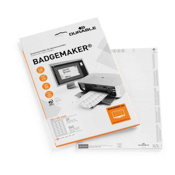 DURABLE BADGEMAKER® | Einsteckschilder 30?x?60?mm | weiss