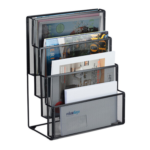 Relaxdays - Zeitschriftenhalter - 10047526_46 - Zeitungshalter - Schwarz, 4 Fächer, 43x33x18 cm