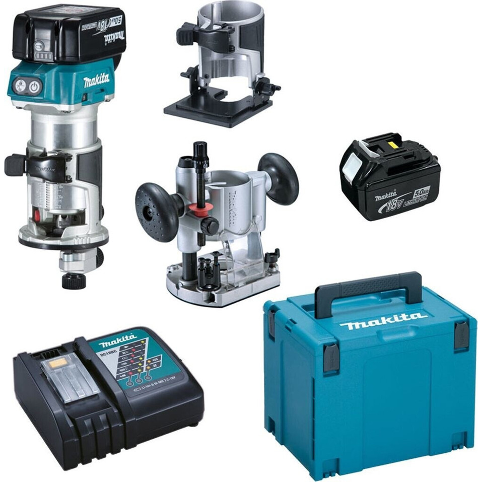 Makita - DRT50 - DRT50RTJX2 - Oberfräse, Kantenfräse - 18 V, 5 Ah