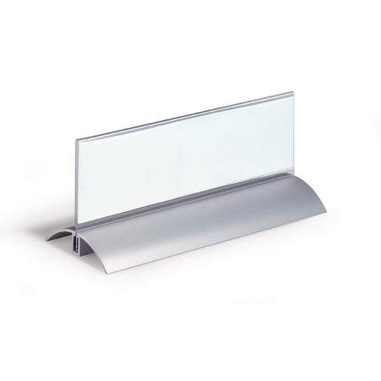 Durable - DESK PRESENTER DE LUXE - Tischnamensschild - Transparent, 210x61 mm, Aluminiumfuss